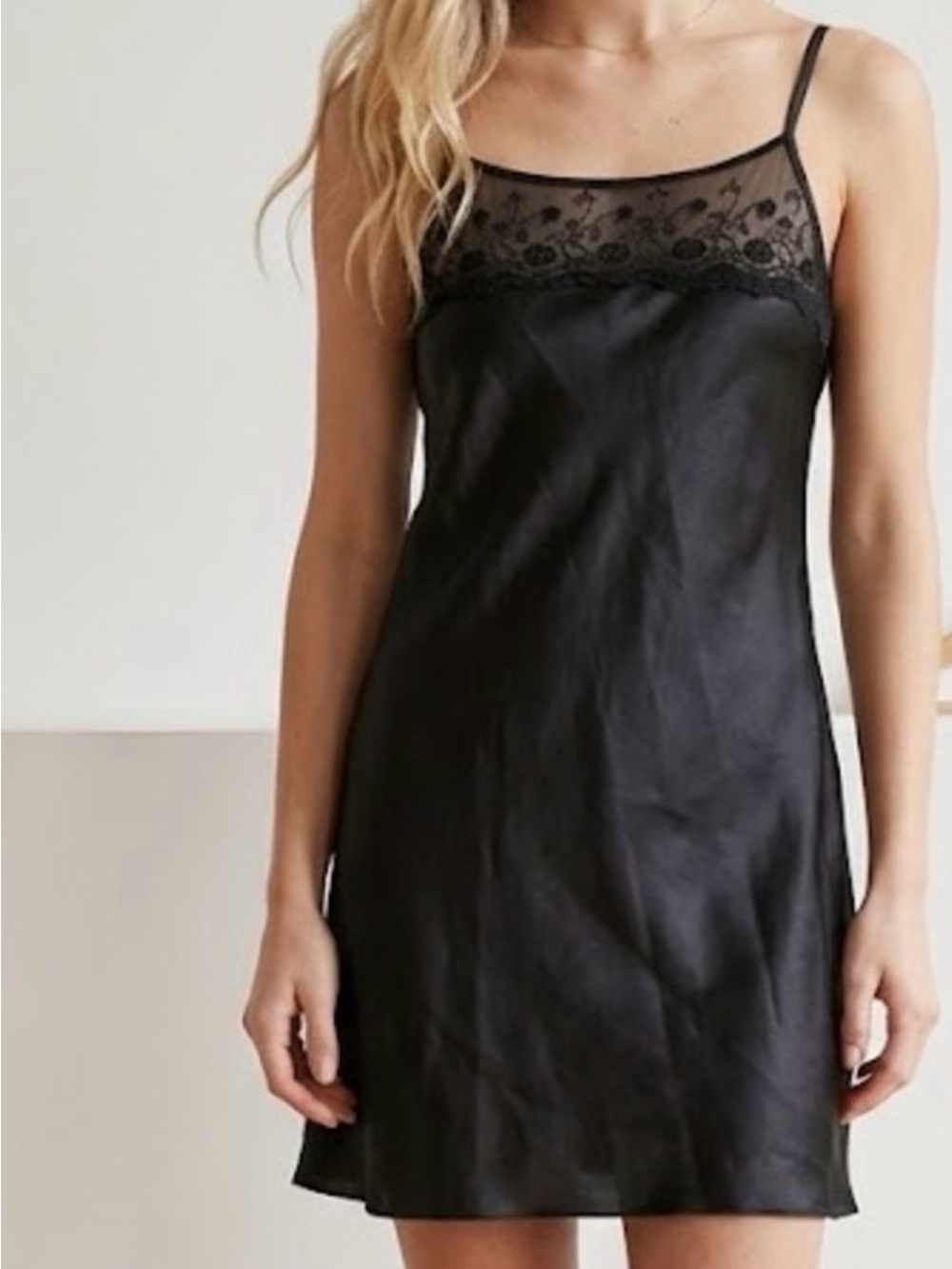 Vintage 80s California Dynasty Black Floral Lace Satin Nightgown Medium